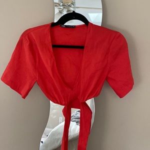 ZARA red tied crop top